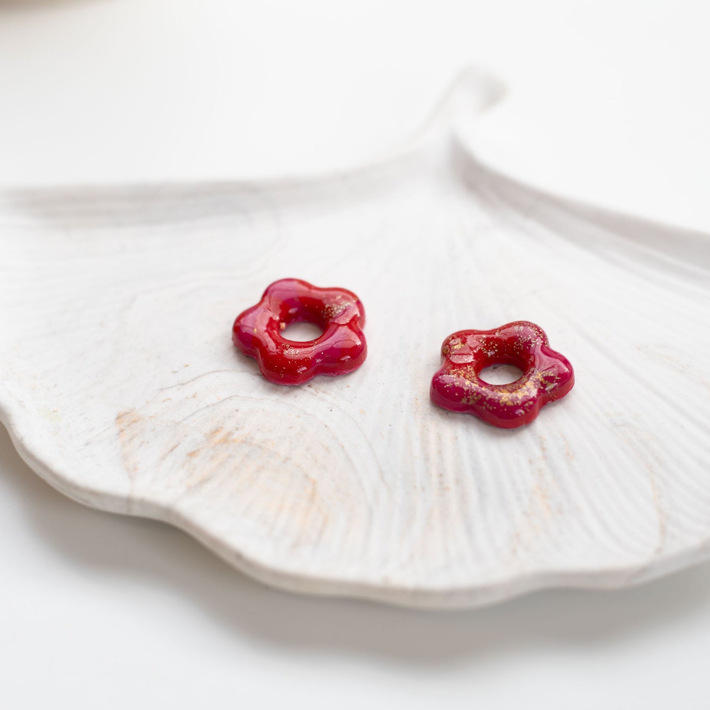 Boucles d’Oreilles Pampilles Rose & Rouge en Fimo