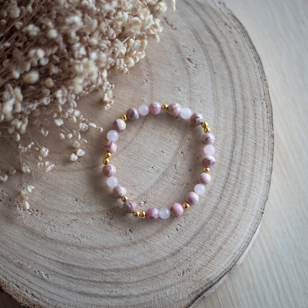 Bracelet rhodochrosite et quartz rose