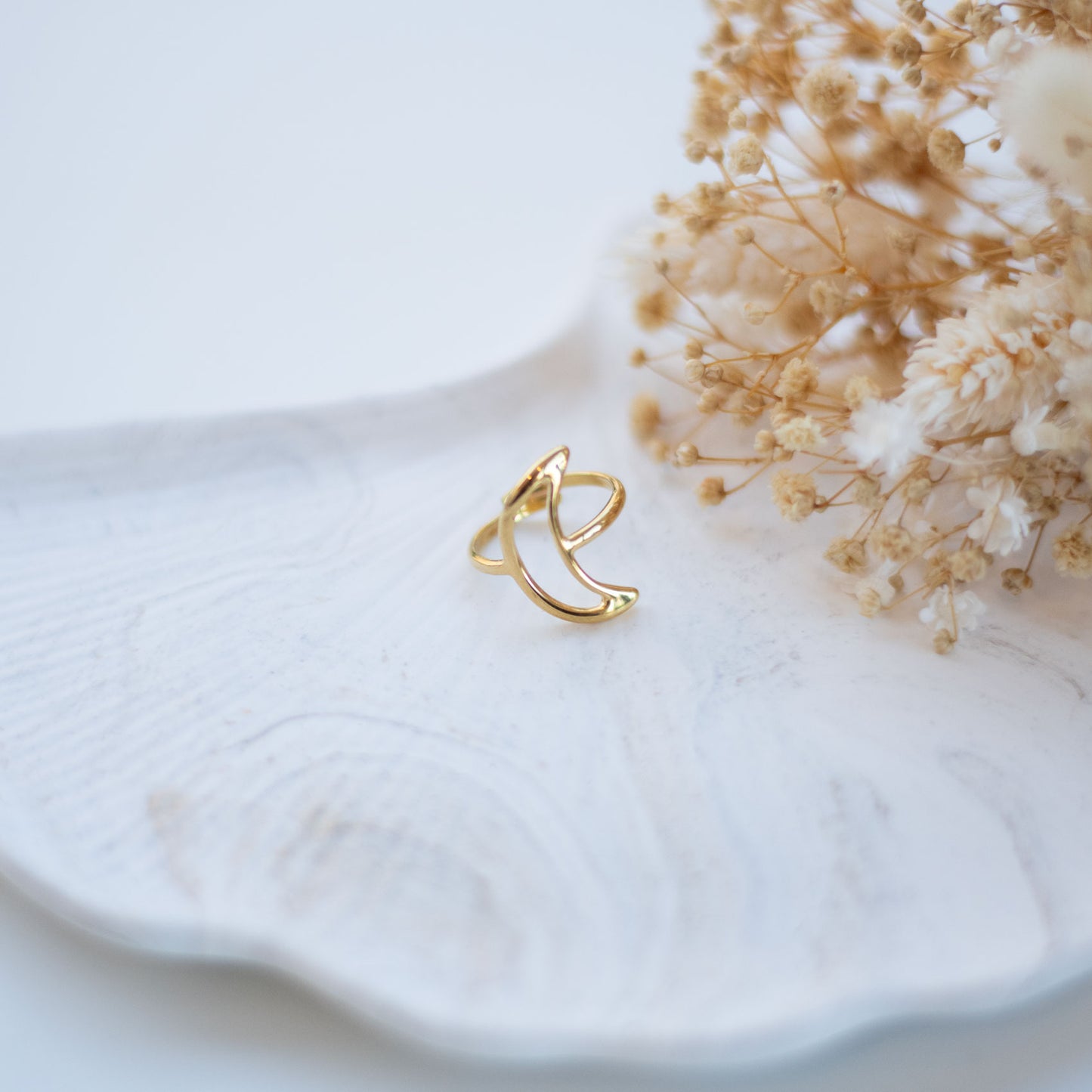 Bague lune acier doré