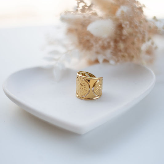 ☀️ Bague gravée soleil en acier inoxydable – Bijou lumineux