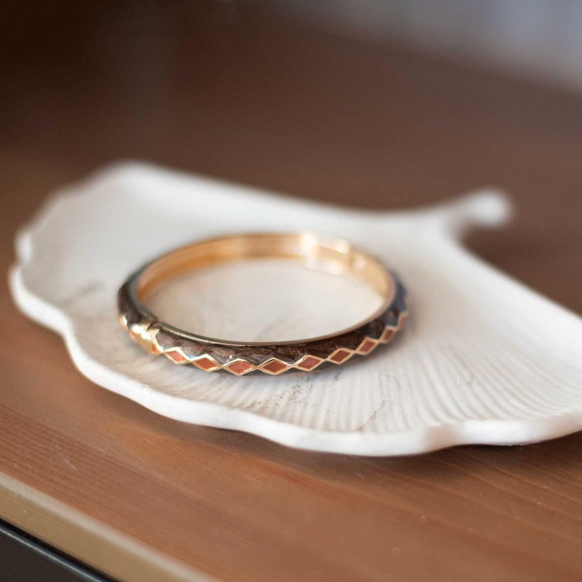Bracelet Jonc Original Émaillé Marron et Orange en Acier Inoxydable