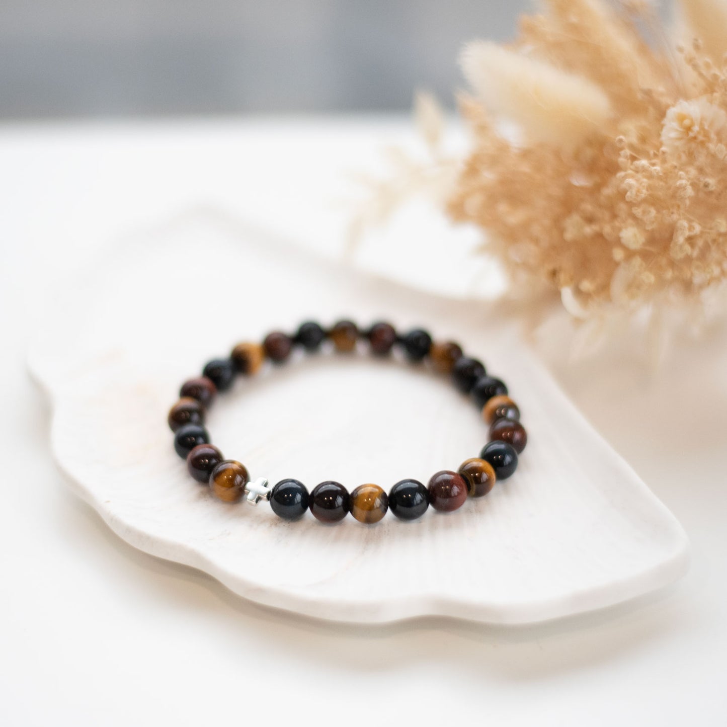 Bracelet Homme en Œil de Tigre, Œil de Taureau et Œil de Faucon – Protection et Énergie