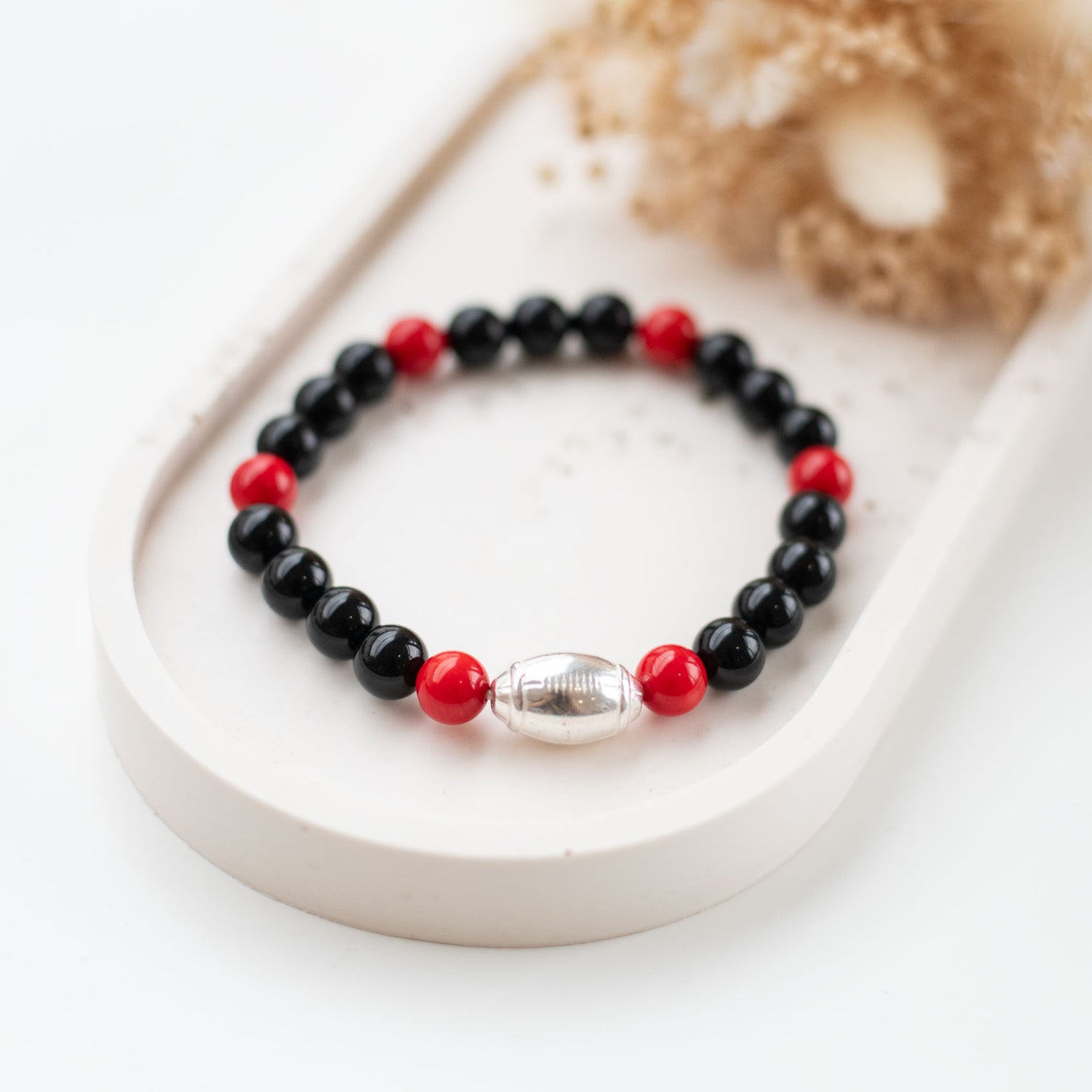 ⚫️🔴 Bracelet Homme Onyx & Corail – Fierté Stade Toulousain 🔴⚫️