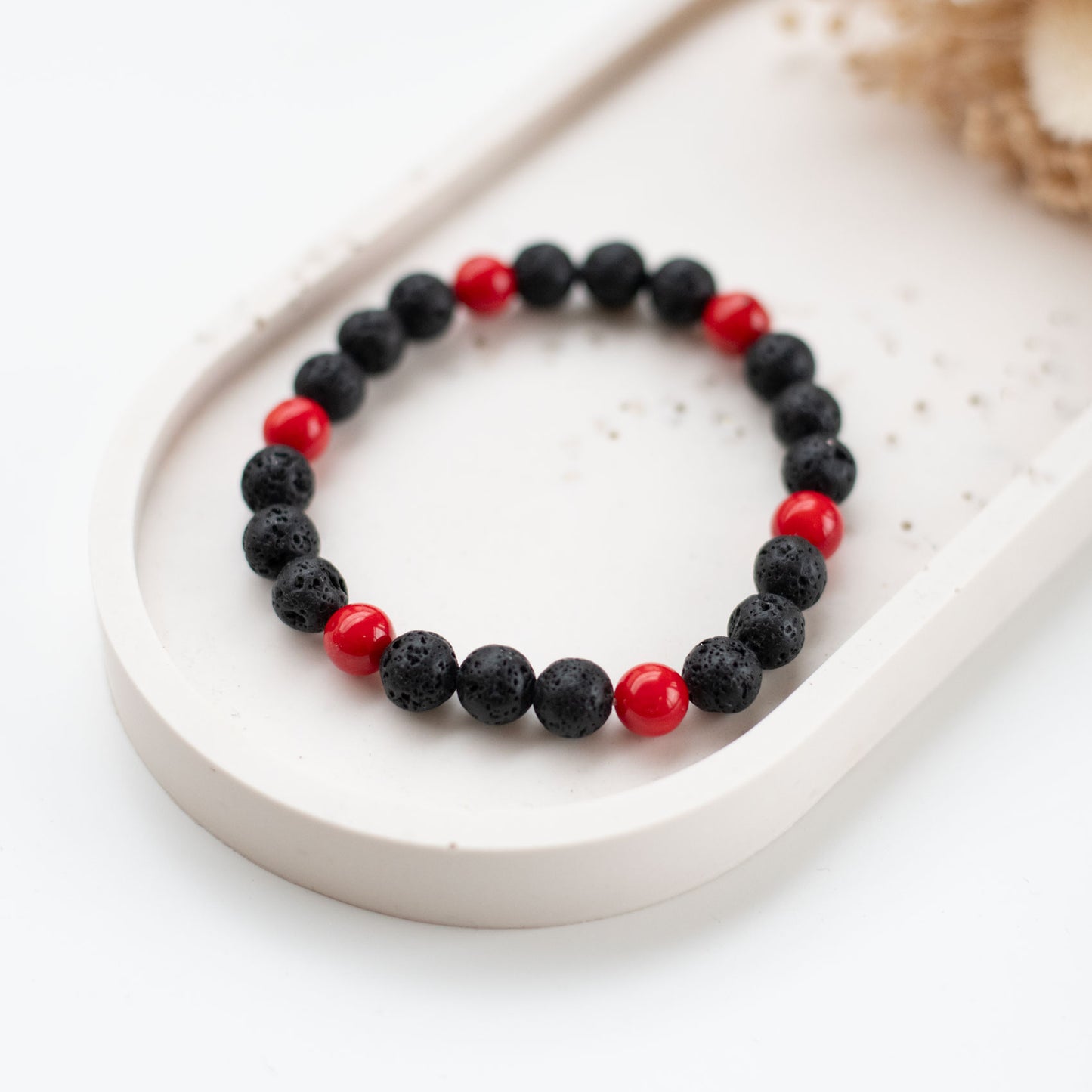Bracelet Homme Pierre de Lave & Corail – Esprit Stade Toulousain 🔴⚫️
