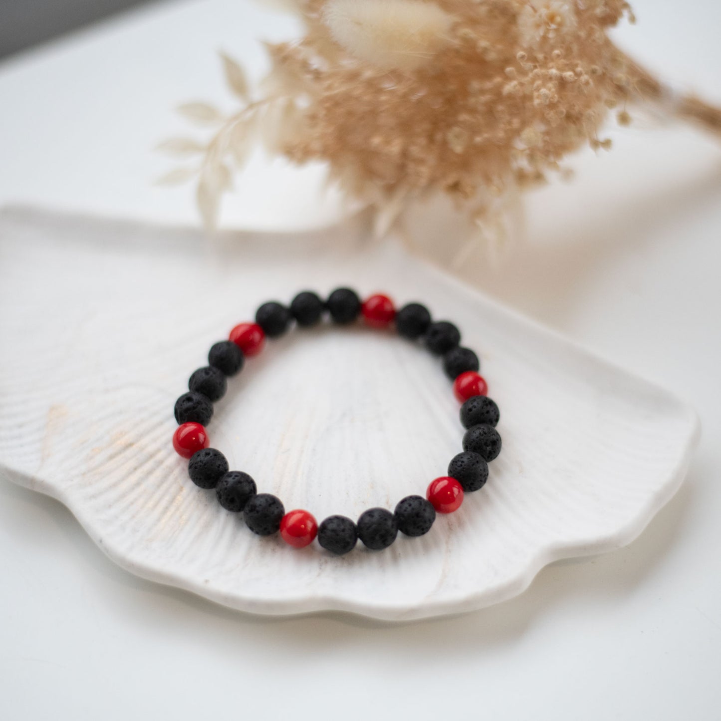 Bracelet Homme Pierre de Lave & Corail – Esprit Stade Toulousain 🔴⚫️