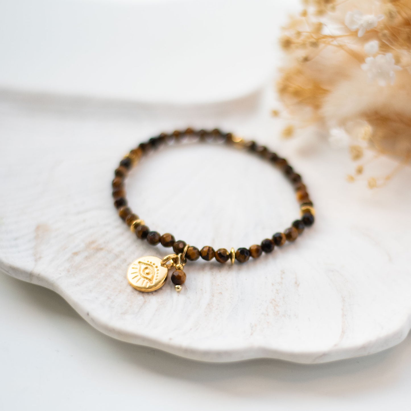 Bracelet en œil de tigre et breloque œil de protection