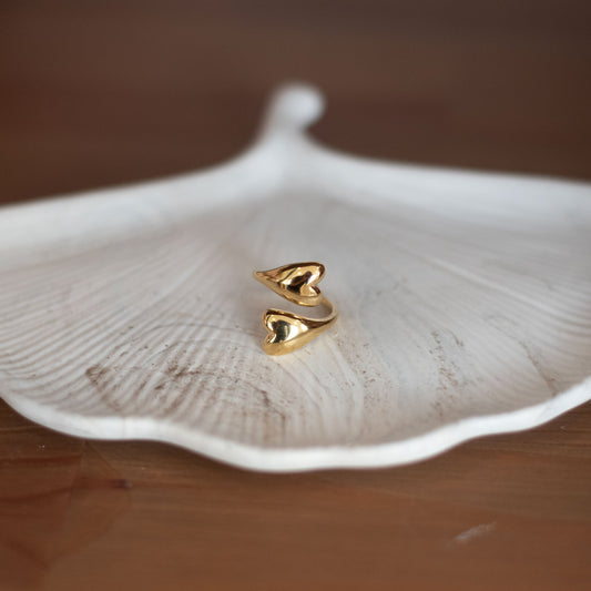Bague en Acier Inoxydable Double Cœur