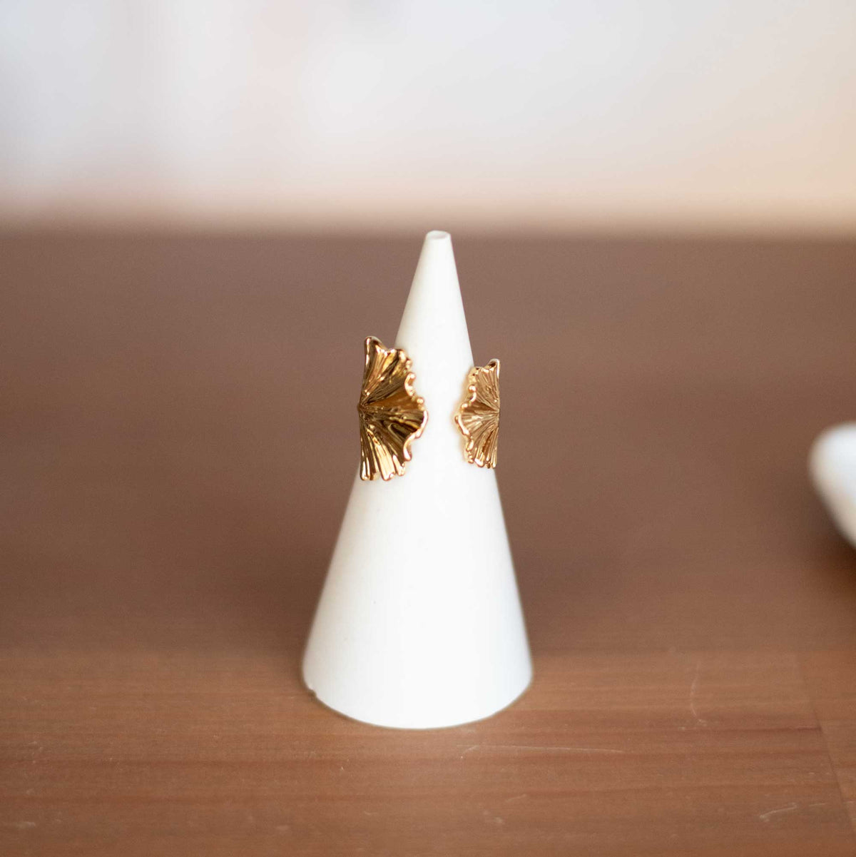 Bague Feuille de Ginkgo en Acier Inoxydable Doré