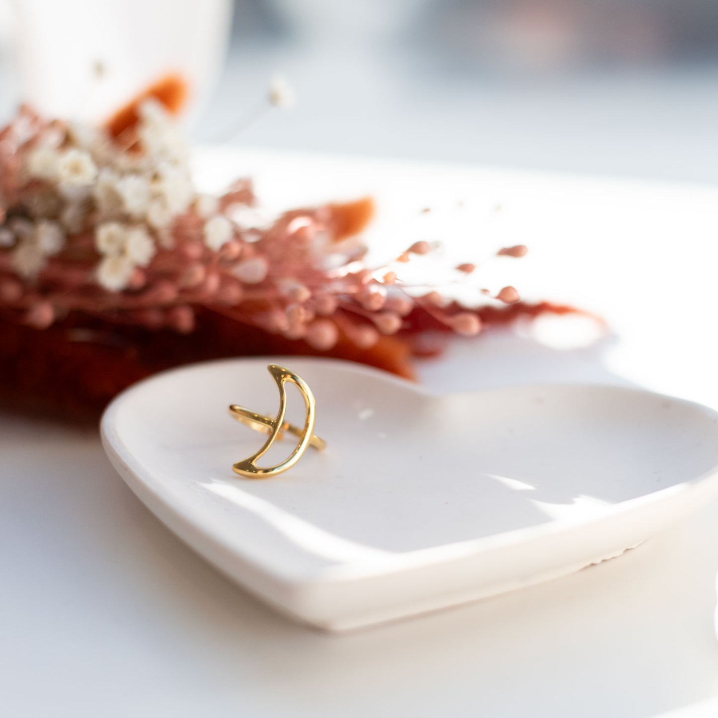 Bague lune acier doré