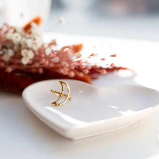 Bague lune acier doré