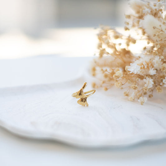 Bague Ginkgo en Acier Inoxydable