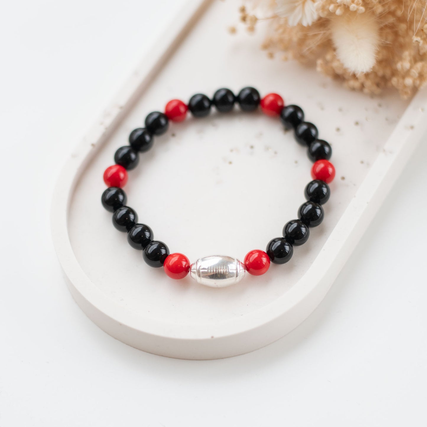 ⚫️🔴 Bracelet Homme Onyx & Corail – Fierté Stade Toulousain 🔴⚫️