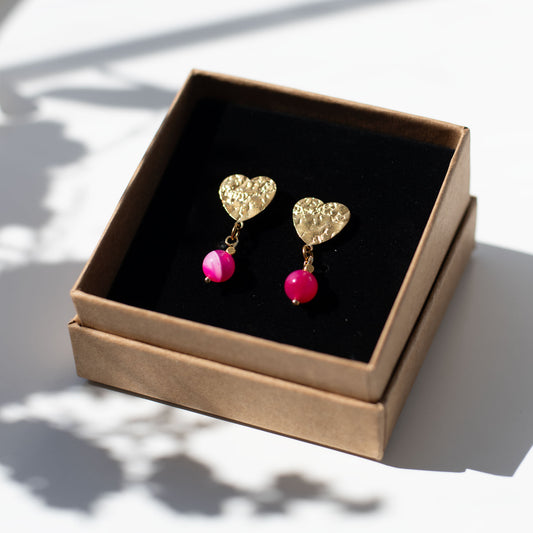 💕 Boucles d’oreilles Cœur en Agate Rose – Douceur & Amour de Soi