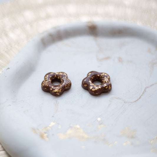 ⭐ Pampilles Fleurs Café & Doré – Accessoires pour Boucles d’Oreilles | Bijoux Faits Main