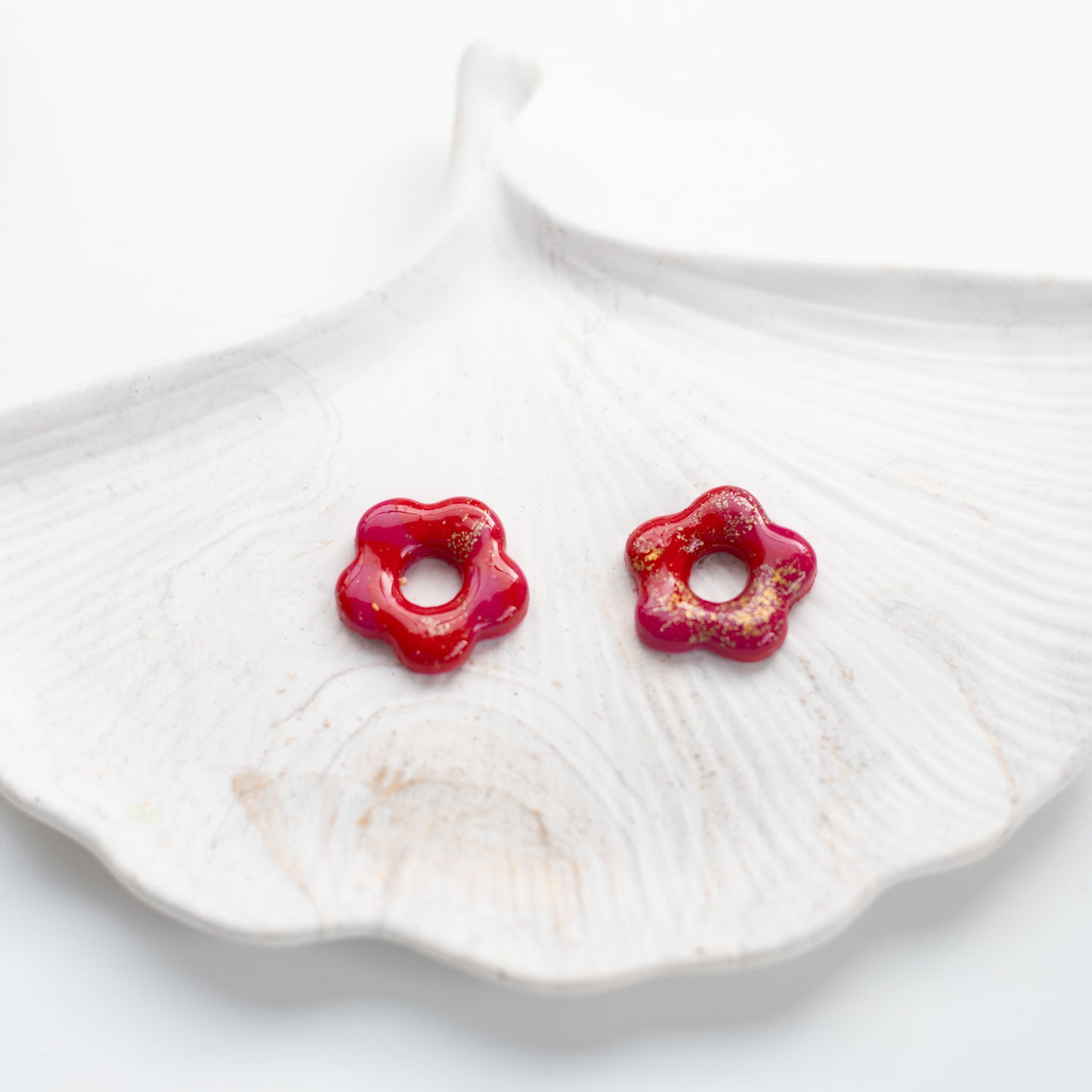 Boucles d’Oreilles Pampilles Rose & Rouge en Fimo
