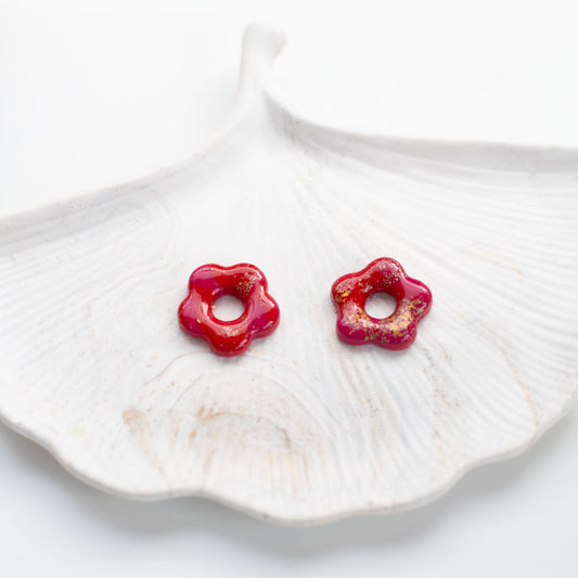 Boucles d’Oreilles Pampilles Rose & Rouge en Fimo