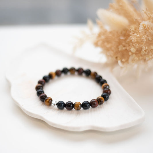 Bracelet Homme en Œil de Tigre, Œil de Taureau et Œil de Faucon – Protection et Énergie