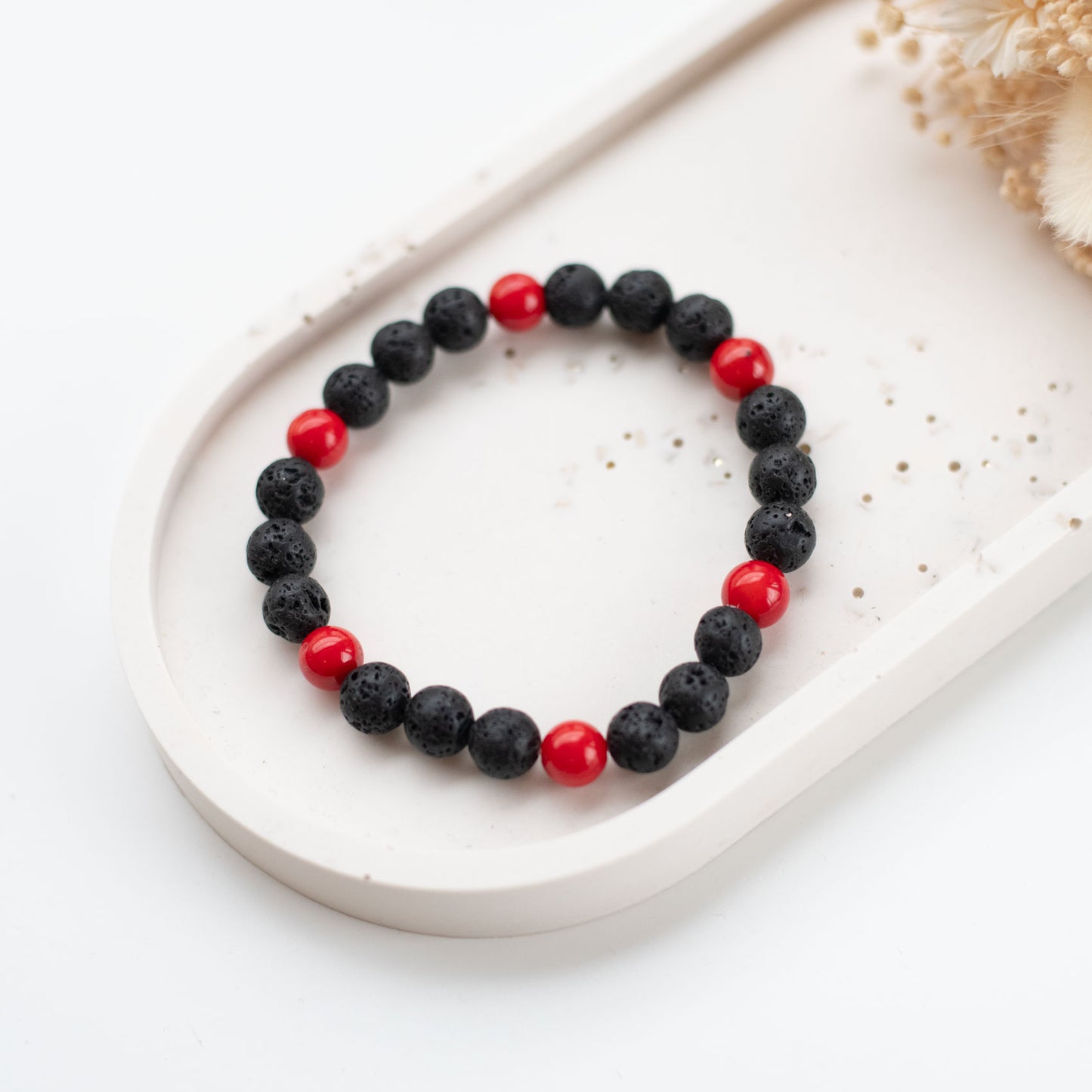 Bracelet Homme Pierre de Lave & Corail – Esprit Stade Toulousain 🔴⚫️