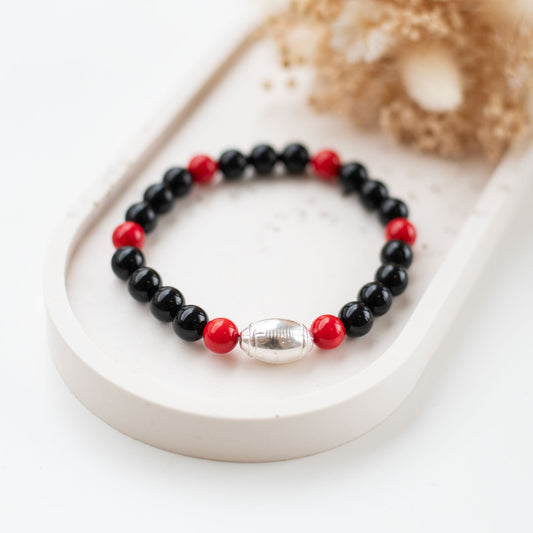 ⚫️🔴 Bracelet Homme Onyx & Corail – Fierté Stade Toulousain 🔴⚫️