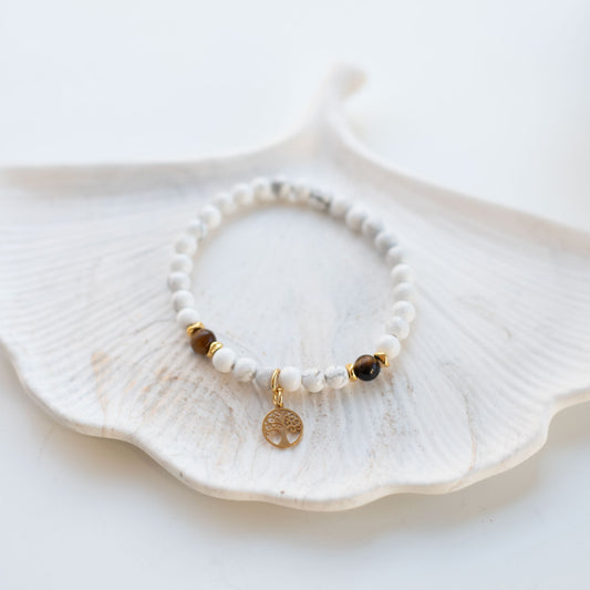 Bracelet en pierres naturelles Howlite & Œil de Tigre | Protection, apaisement & confiance