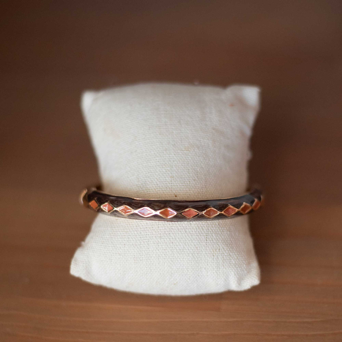 Bracelet Jonc Original Émaillé Marron et Orange en Acier Inoxydable