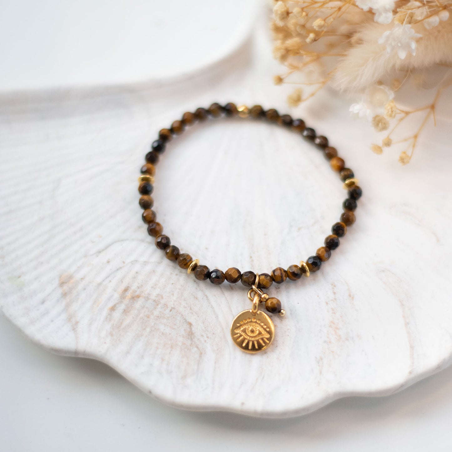Bracelet en œil de tigre et breloque œil de protection