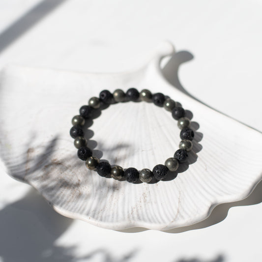 ⚡ Bracelet Homme Pyrite & Pierre de Lave – Force & Réussite