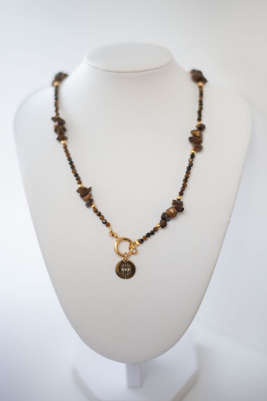⭐ Collier en Œil de Tigre & Acier Doré – Bijou Tendance | Idée Cadeau Femme