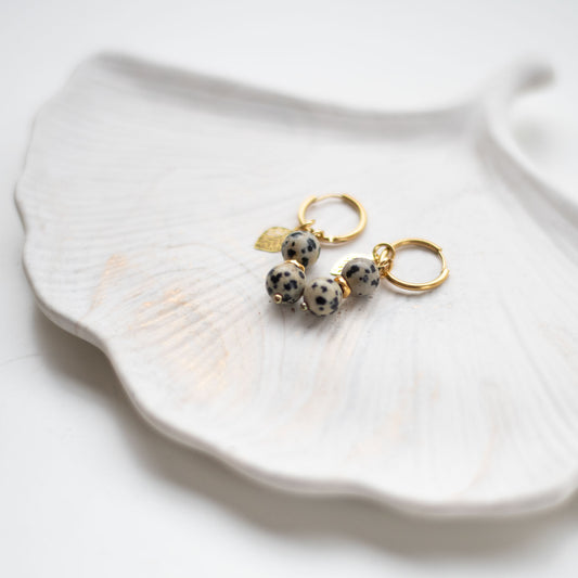 🖤 Boucles d’oreilles en Jaspe Dalmatien – Énergie & Originalité